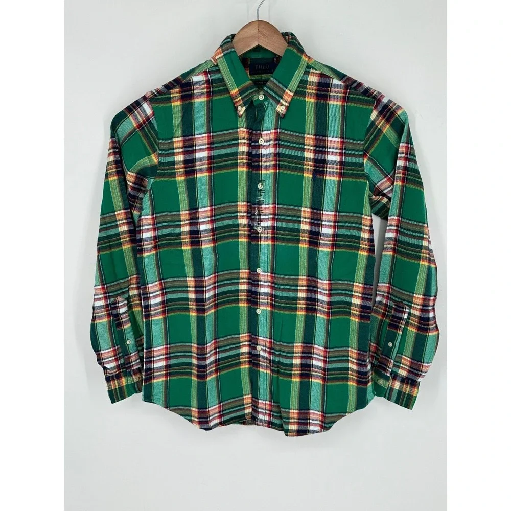 Polo Ralph Lauren Men's Sz M Classic Fit Flannel Shirt Green Plaid L/S $148 W8